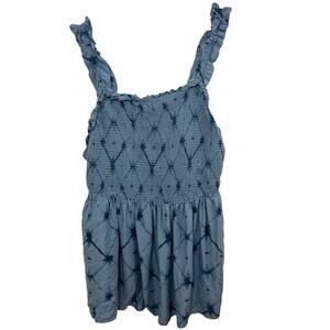 Sonoma Babydoll Top Women's 1X Tank Rayon Blue Tie Dye Smocked Ruffle Y2K